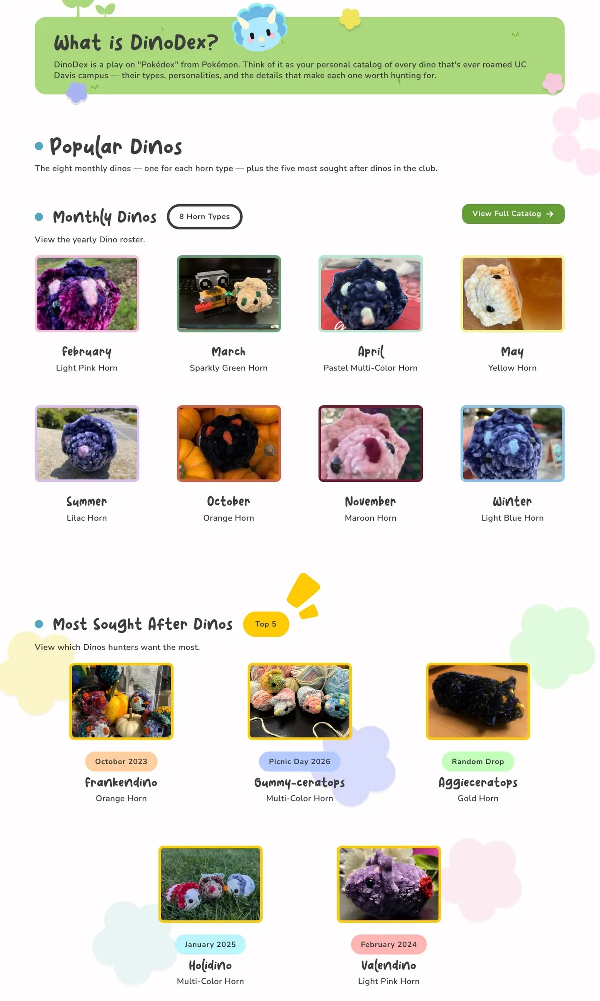 The final DinoDex: 13 curated dinos with a link to the club’s full catalog